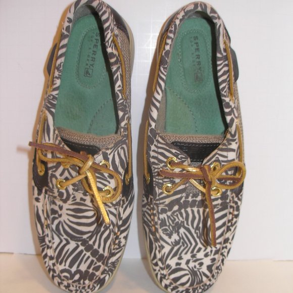 Sperry Top Sider Women's 7.5M Boat Deck Shoes Zebra Animal Print Brown Beige - Picture 7 of 14